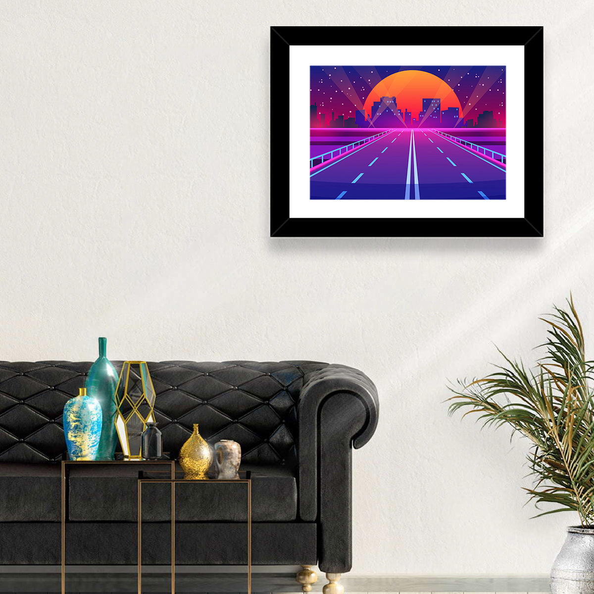 Dusk Highway Cityscape Wall Art in a room, landscape