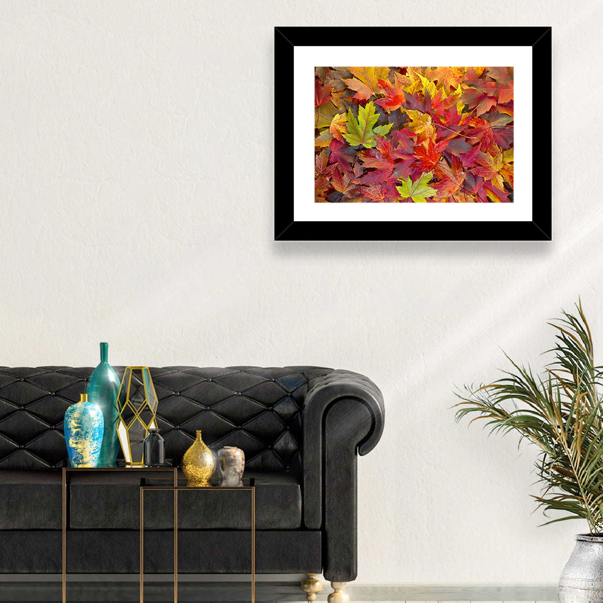 Autumn Maple Leaves Close-up Wall Art in a room, landscape