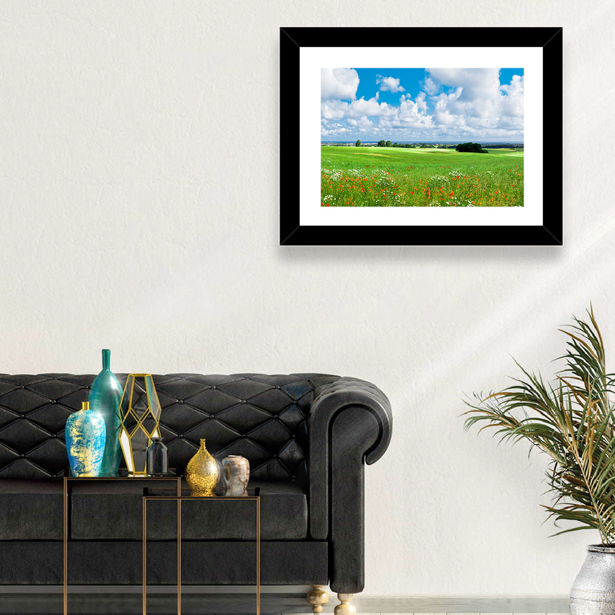 Summer Meadow with Poppies Wall Art in a room, landscape