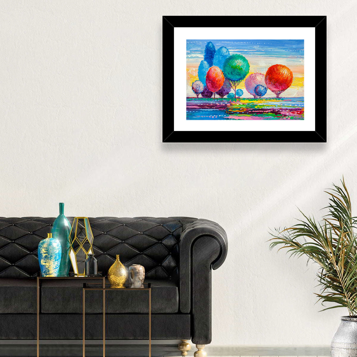 Autumn Trees at Sunset Wall Art in a room, landscape