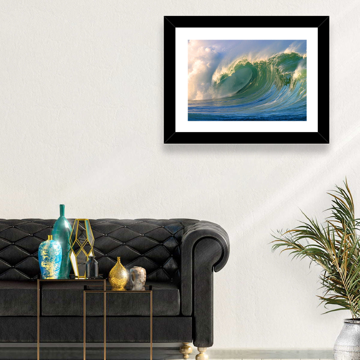 Golden Hour Barrel Wave Wall Art in a room, landscape