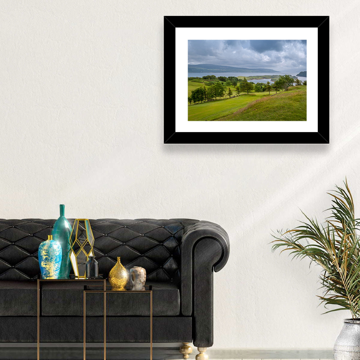 Tobermory Bay Coastal Hill Wall Art in a room, landscape