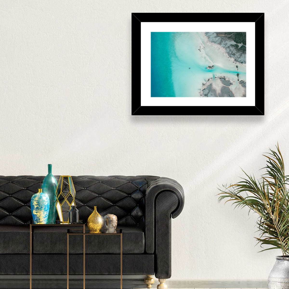 Bacalar Lagoon Aerial Wall Art in a room, landscape