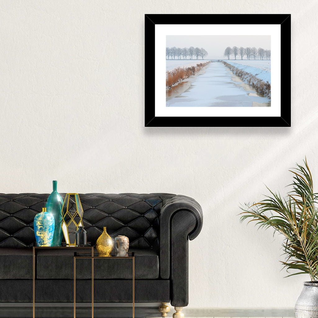 Frozen Canal with Bare Trees Wall Art