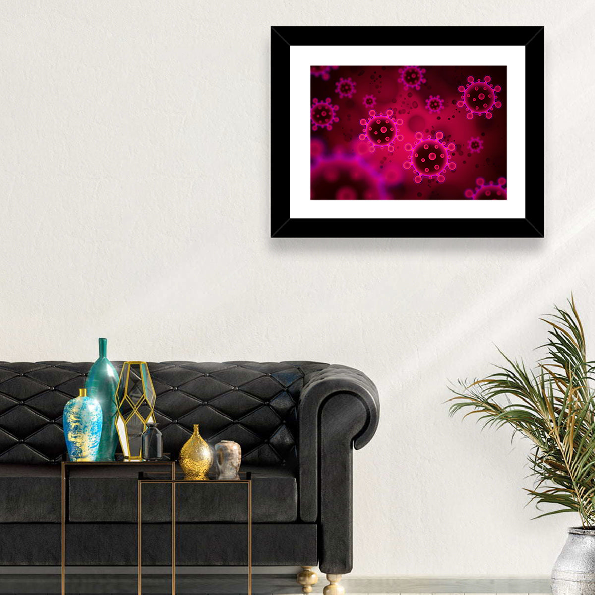 Microscopic Virus Particle Study Wall Art in a room, landscape