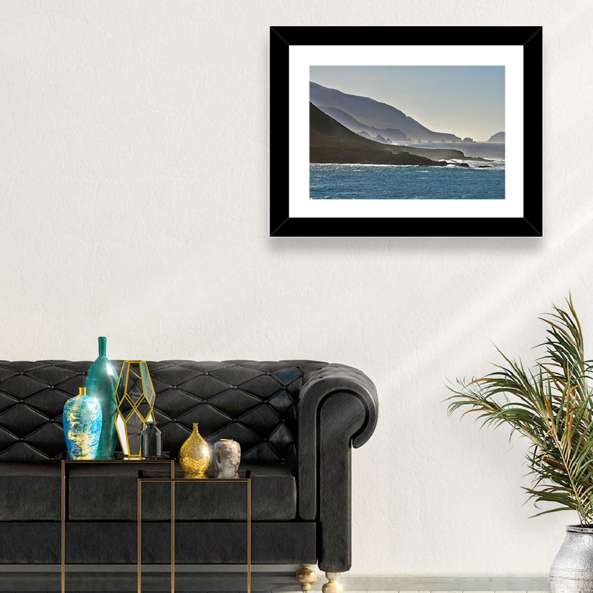 Misty Big Sur Coastline Wall Art in a room, landscape