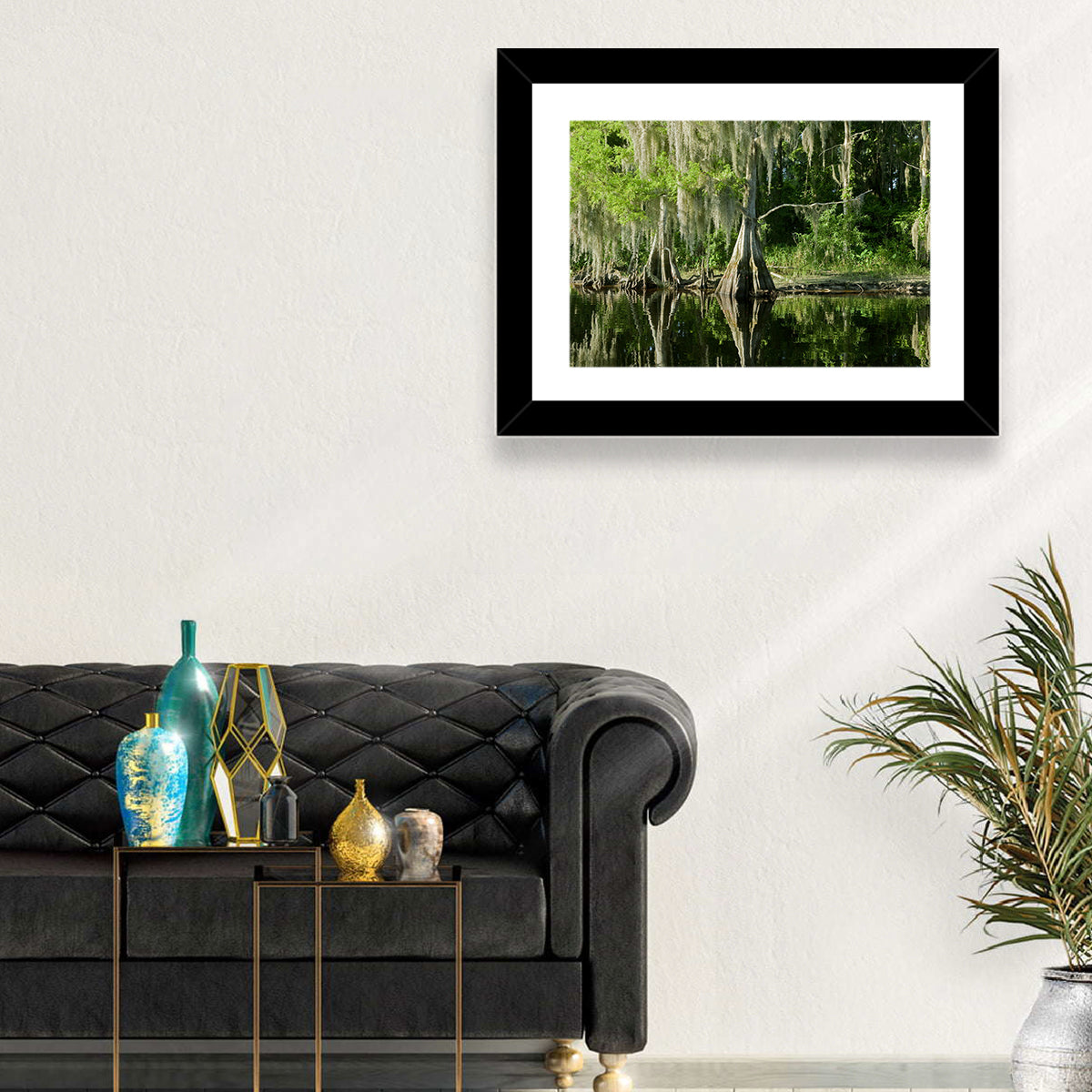 Bald Cypress and Great Blue Heron Wall Art in a room, landscape