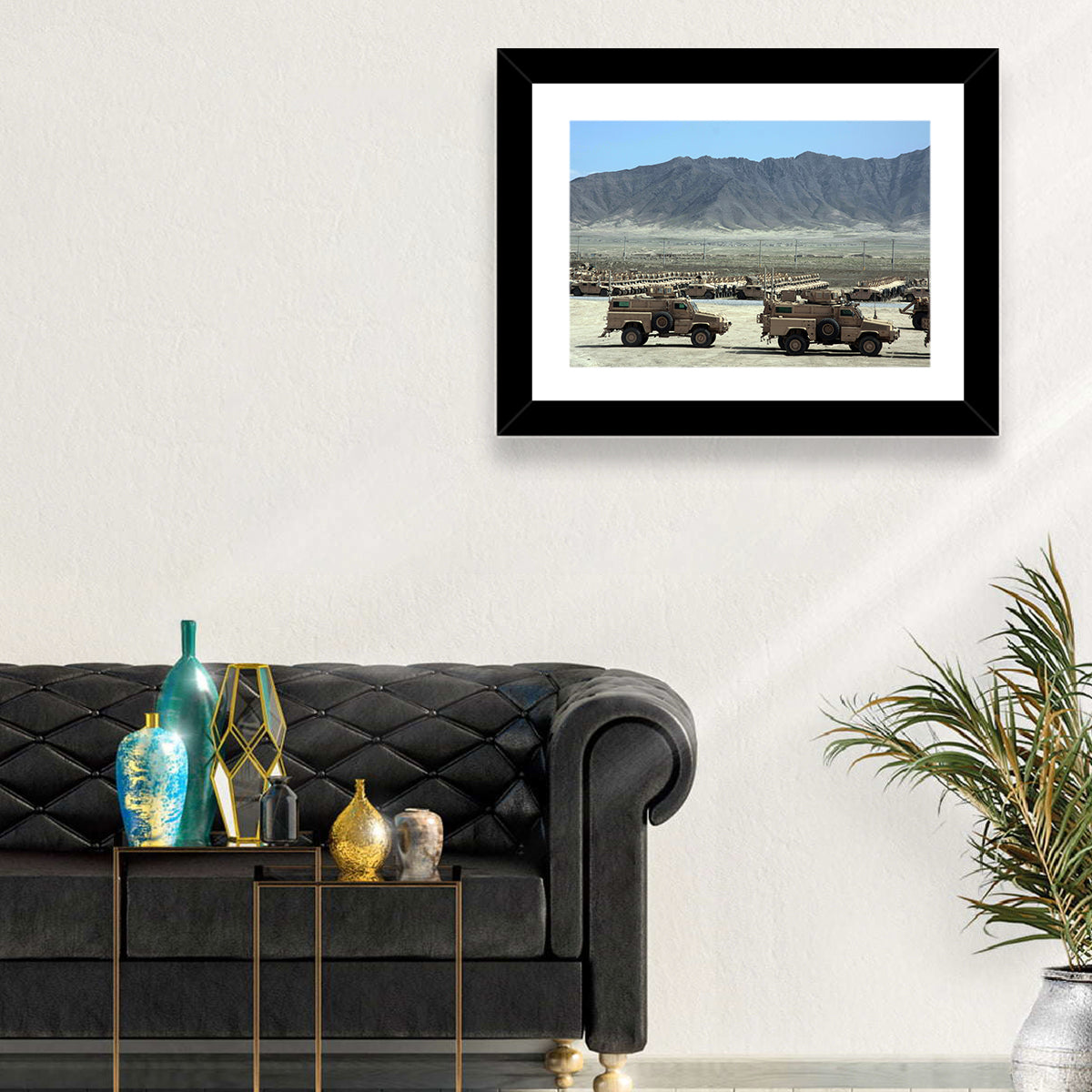 Mrap Vehicles in Desert Landscape Wall Art in a room, landscape