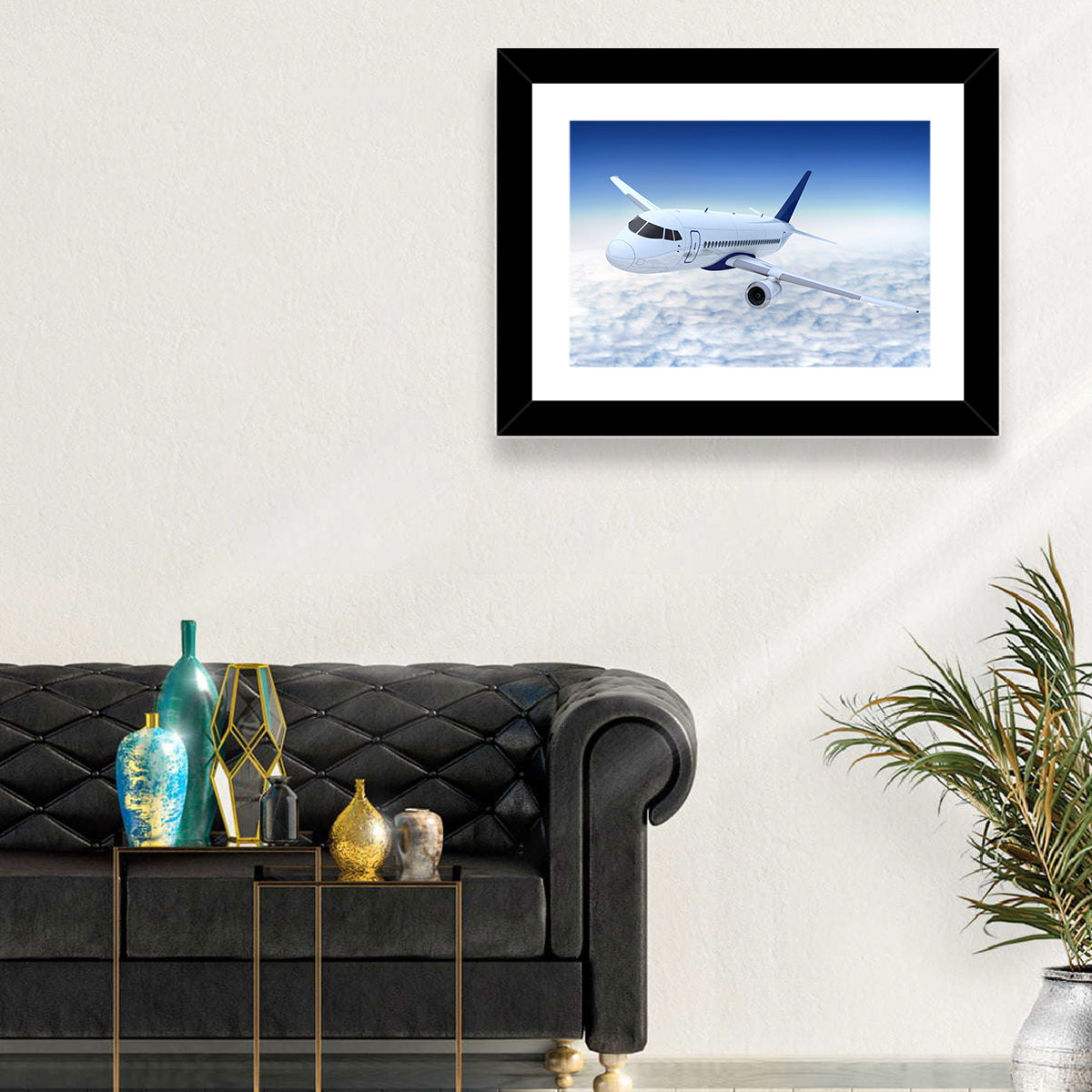 Commercial Jet Above Clouds Wall Art