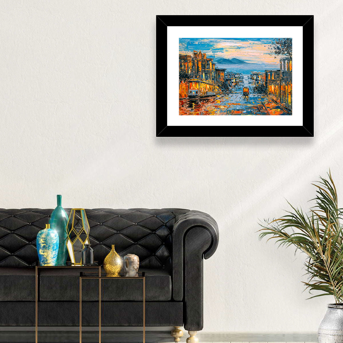San Francisco Cable Car at Dusk Wall Art in a room, landscape