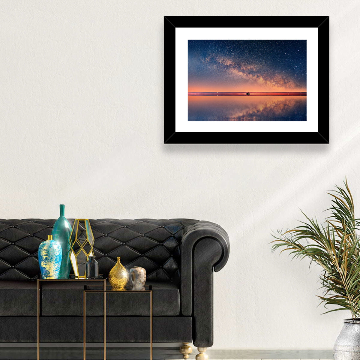 Ocean Starry Night Wall Art in a room, landscape