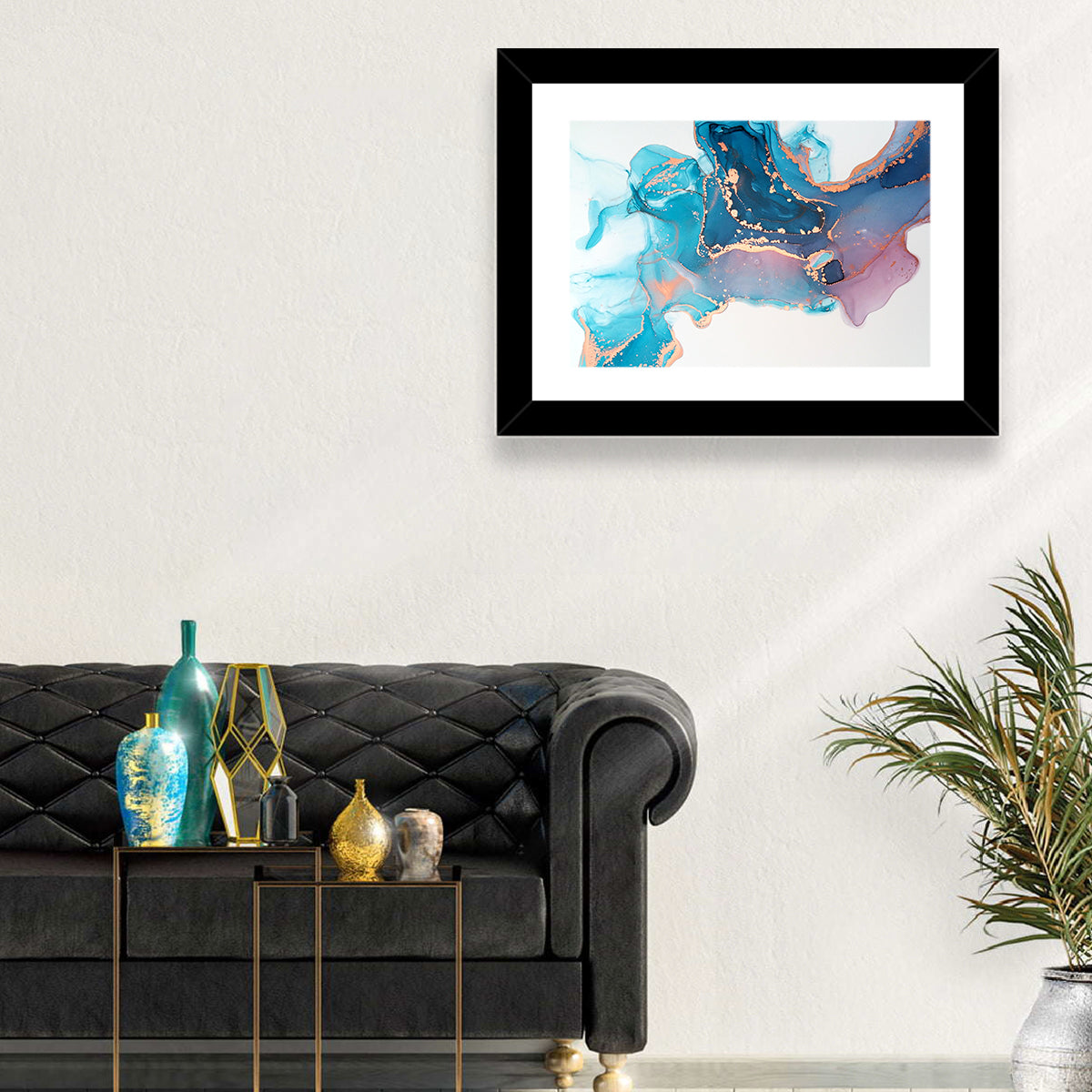 Fluid Ink with Metallic Gold Accents Wall Art