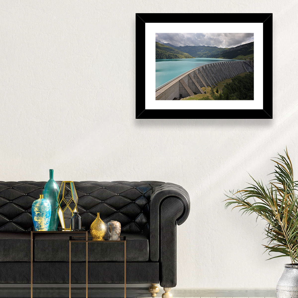 Curved Dam on Turquoise Lake Wall Art