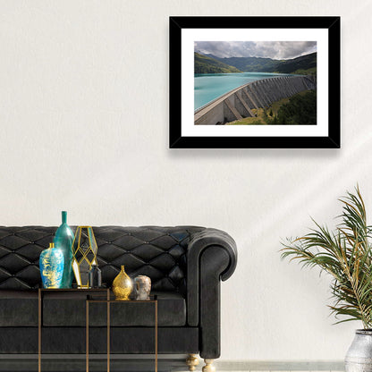 Curved Dam on Turquoise Lake Wall Art