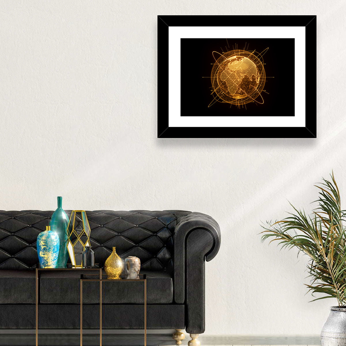 Golden Hologram Globe Wall Art