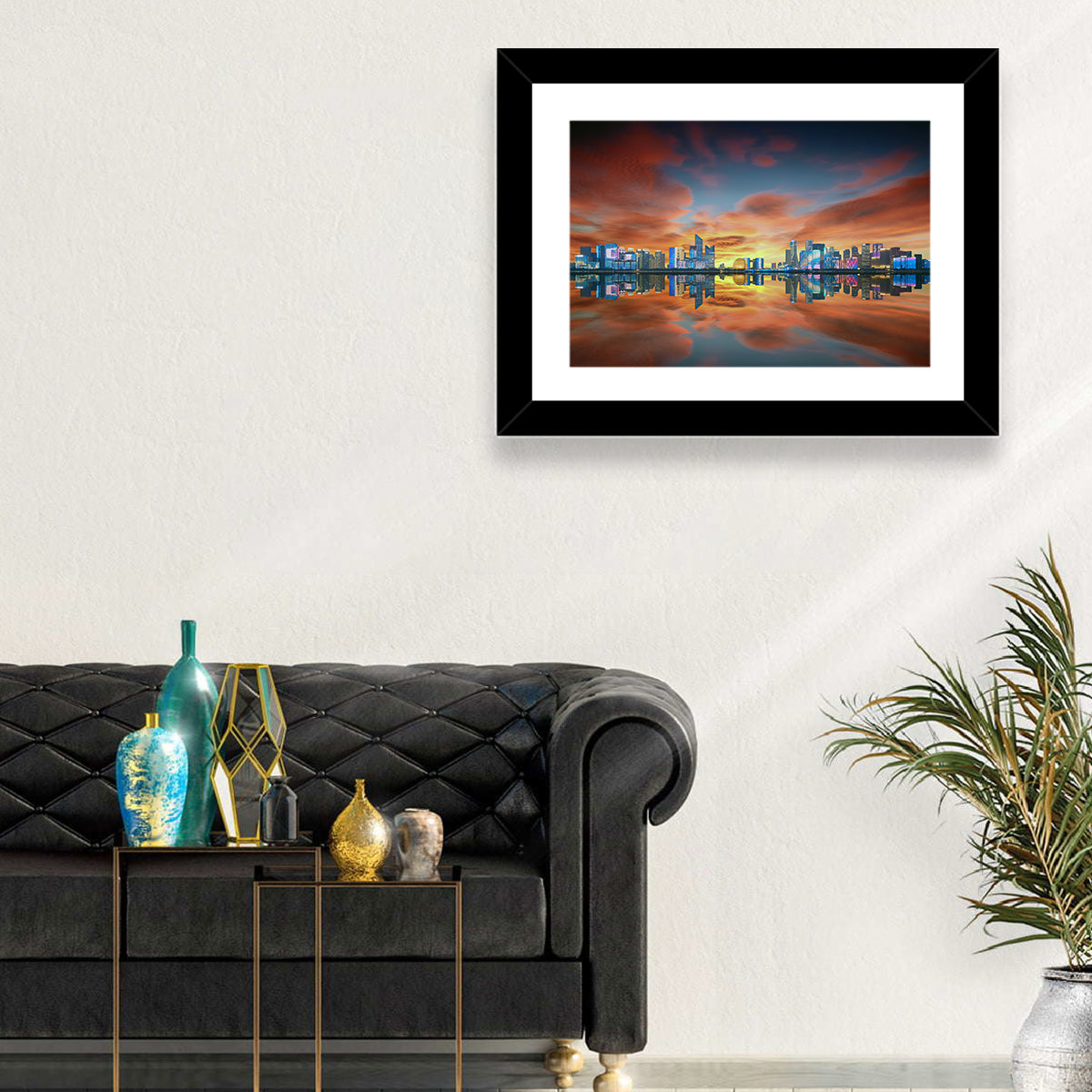 Hangzhou Golden Sphere Skyline at Dusk Wall Art in a room, landscape