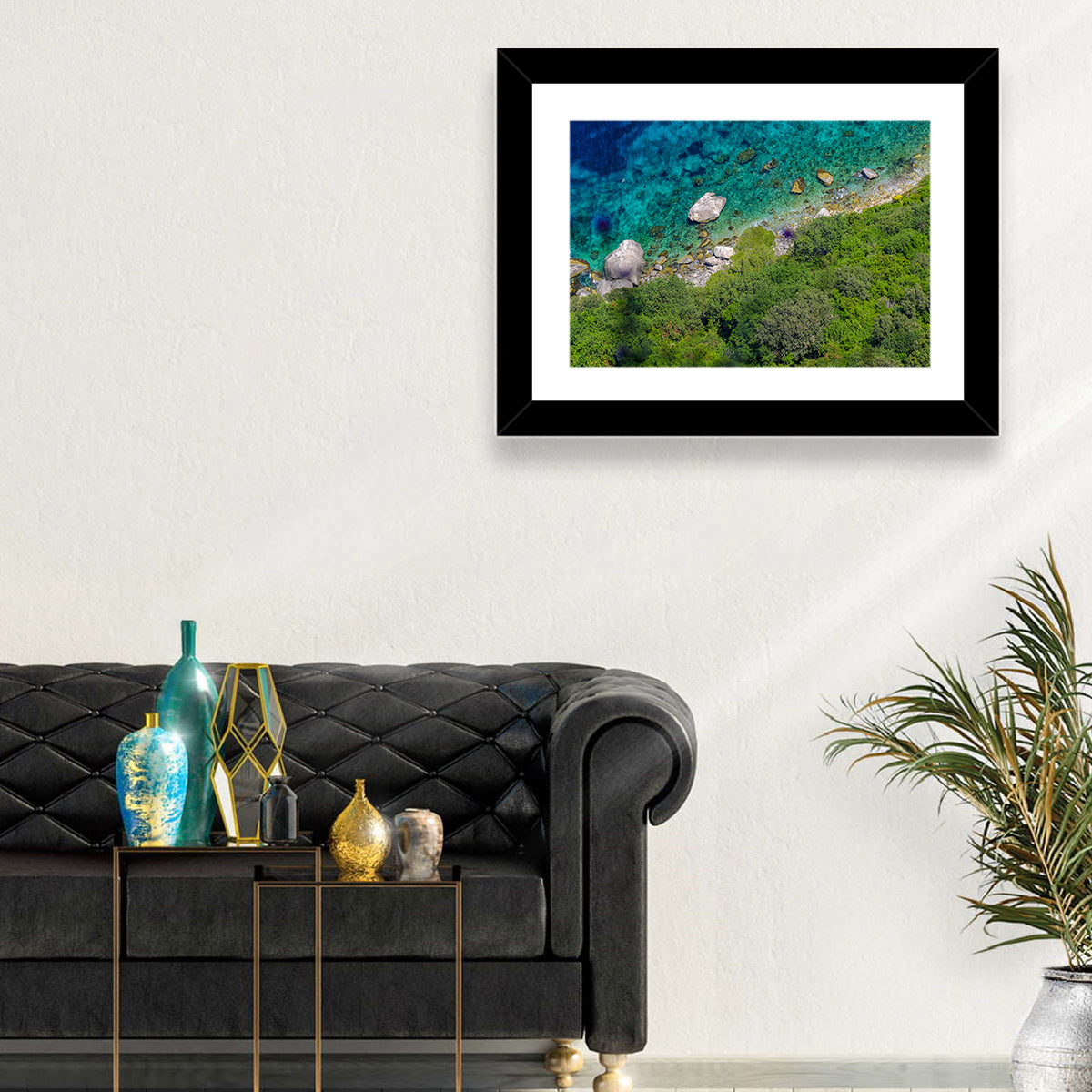 Capri Island Coast Wall Art in a room, landscape