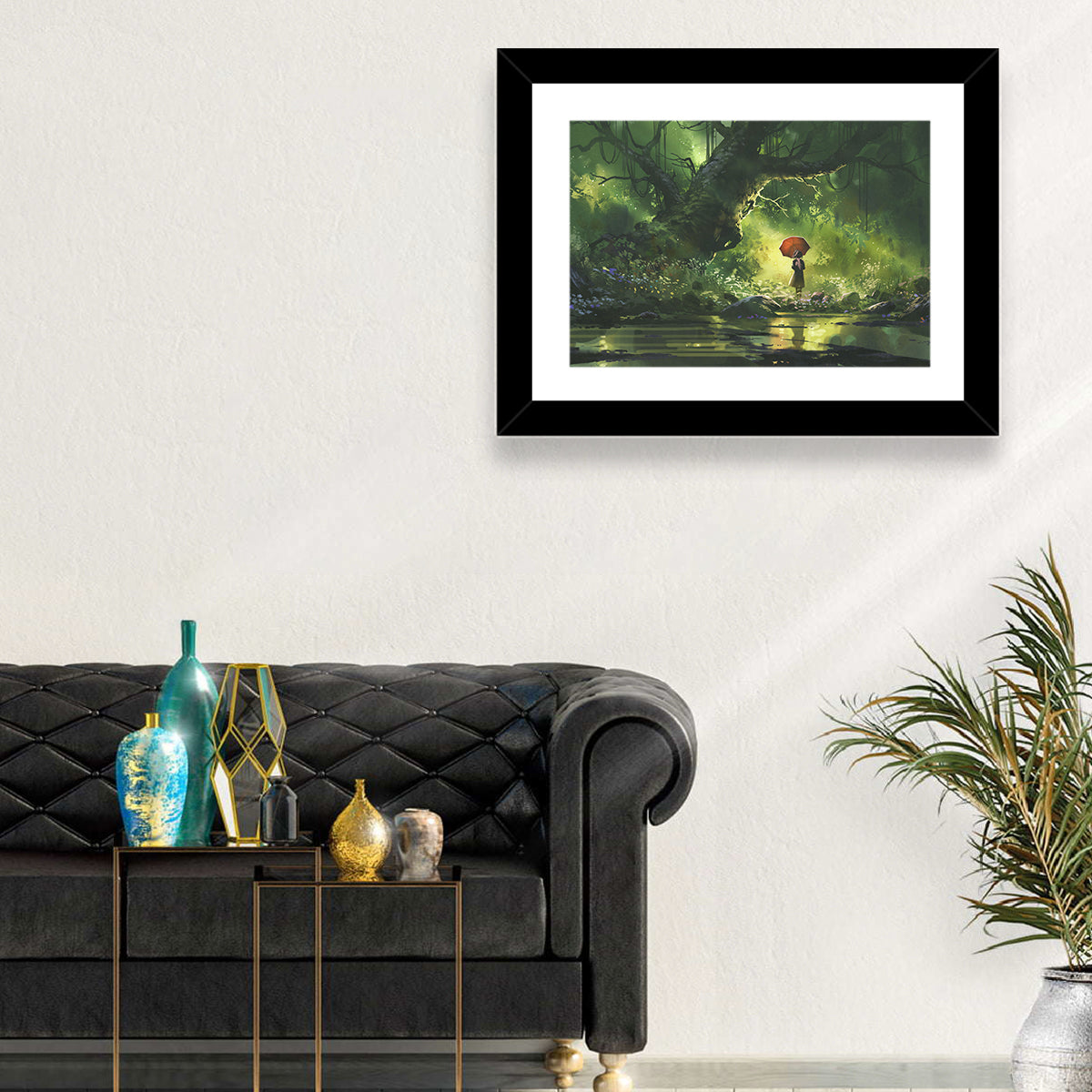 Girl with Umbrella in Mysterious Forest Wall Art