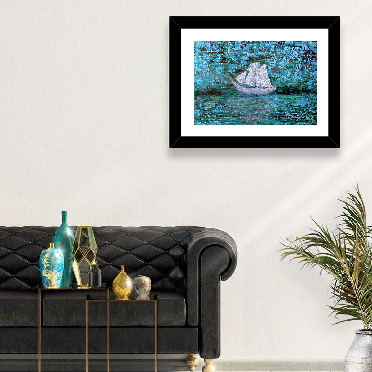 White Sailboat Reflection Wall Art