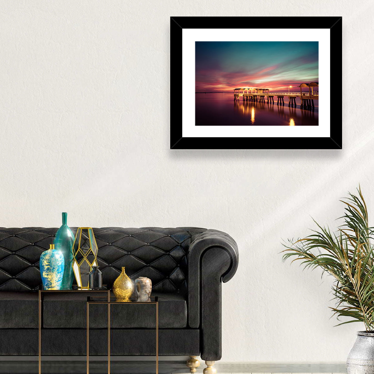 Jekyll Island Pier at Dusk Wall Art in a room, landscape