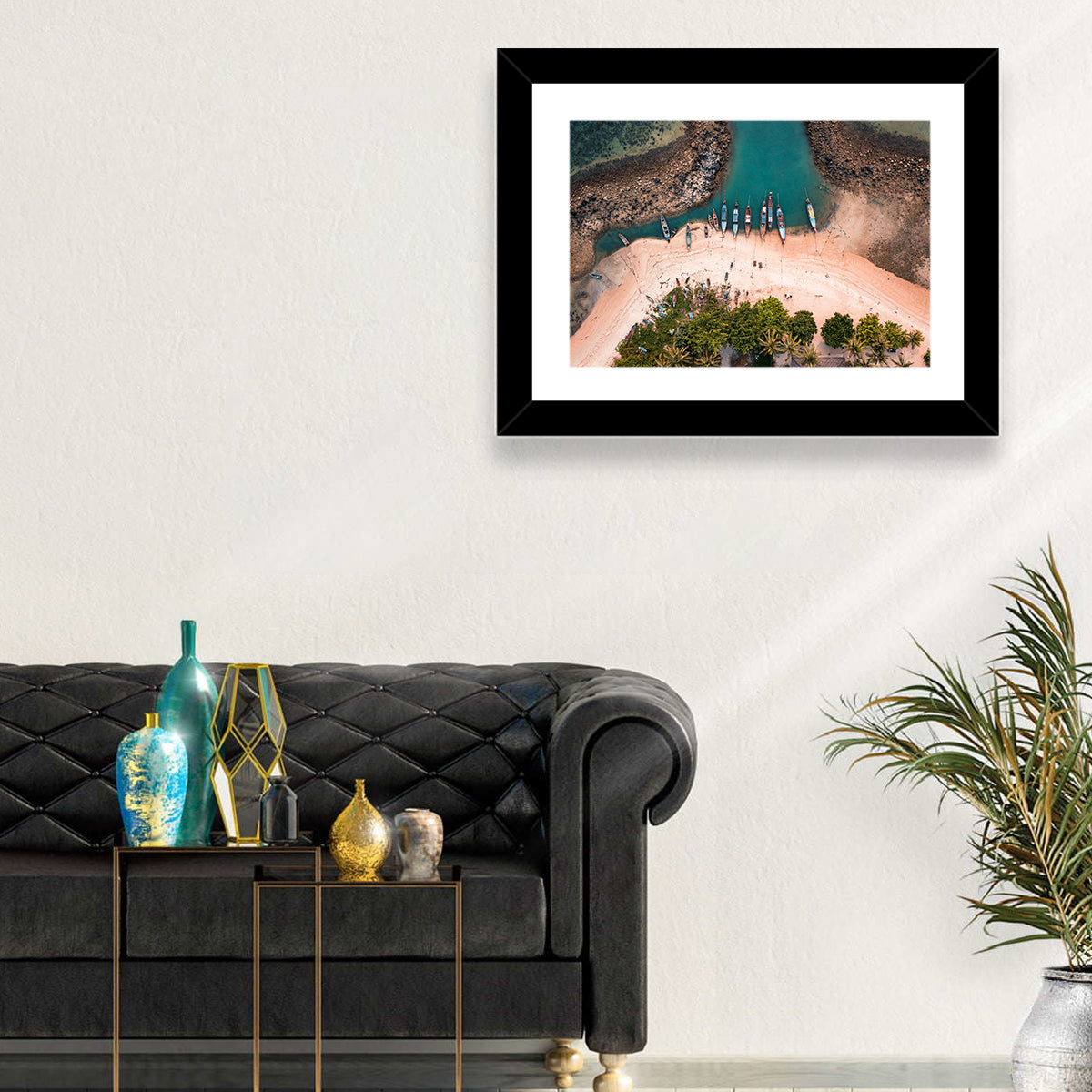 Koh Samui Long-tail Boats Wall Art in a room, landscape