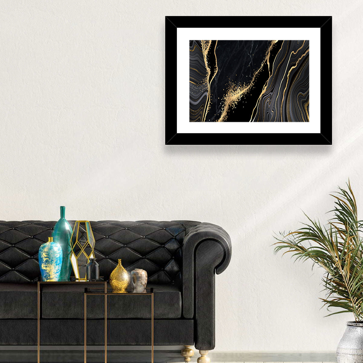 Diagonal Gold Veined Marble Wall Art in a room, landscape