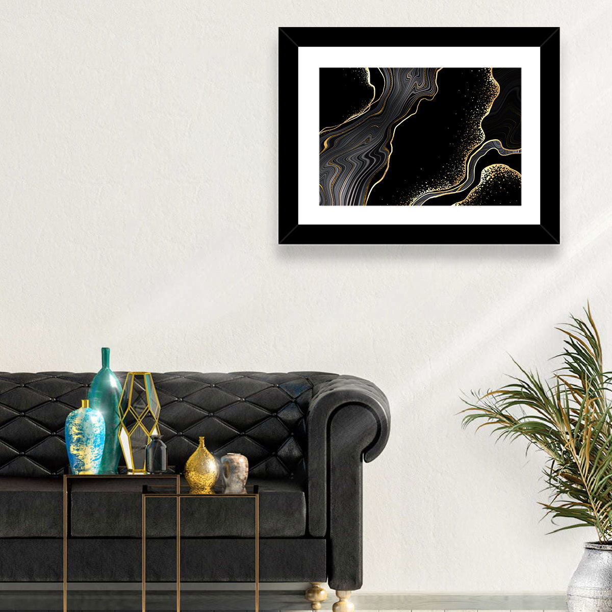 Black Marble with Gold Veins Wall Art