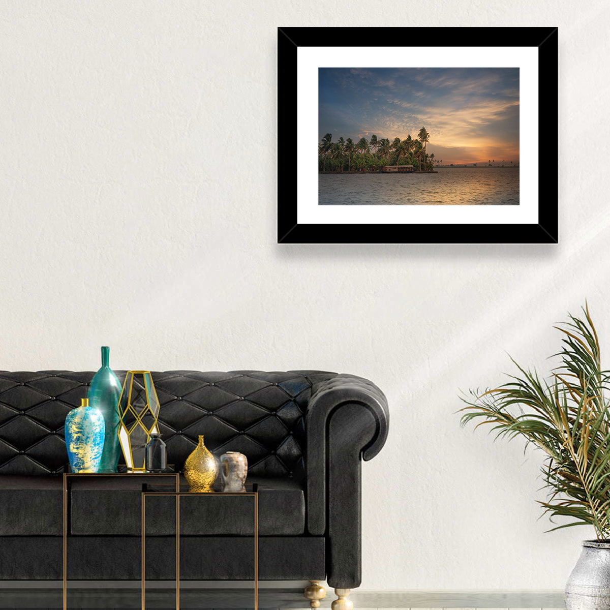 Vembanad Lake Sunset Wall Art in a room, landscape