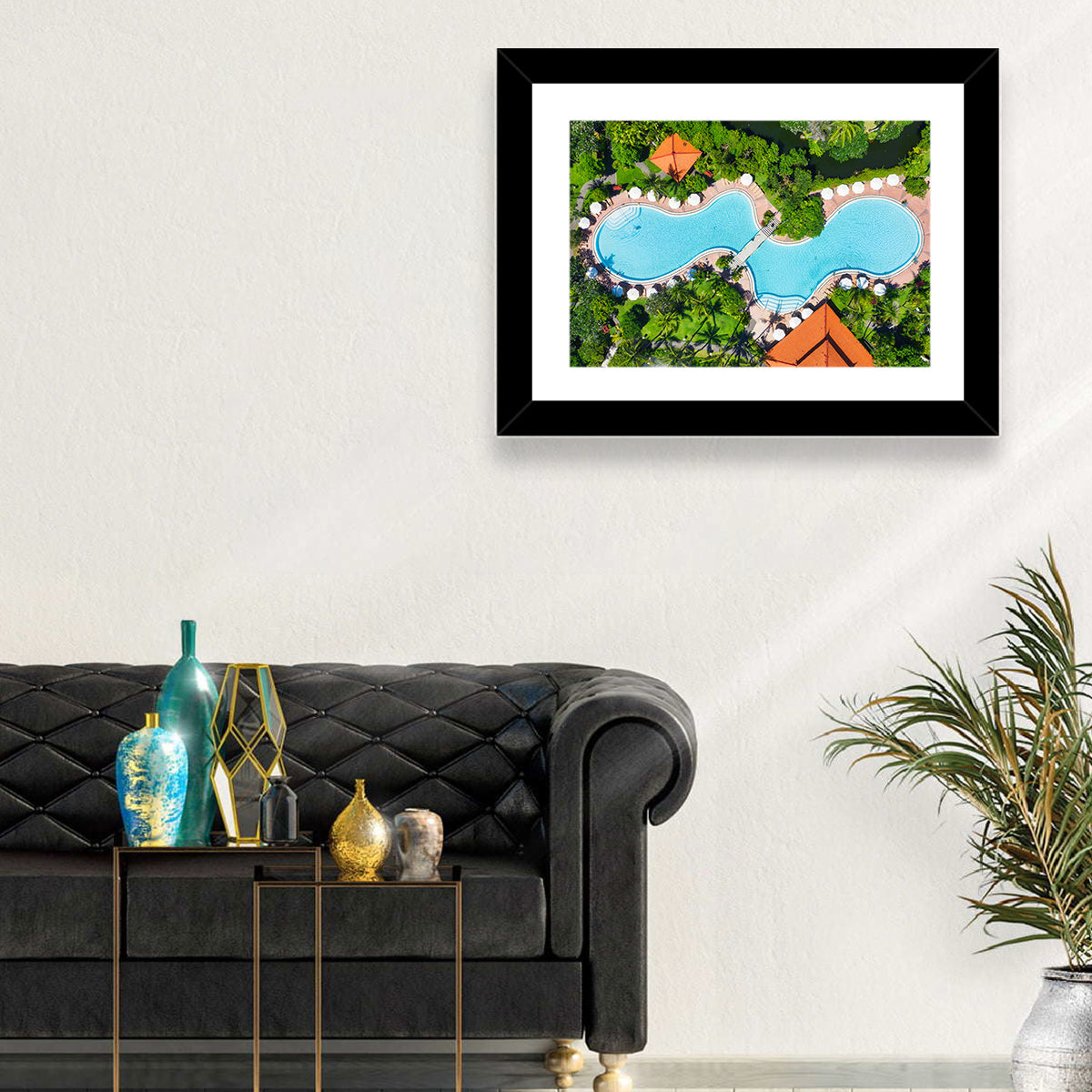 Aerial Figure Eight Resort Pool Wall Art in a room, landscape