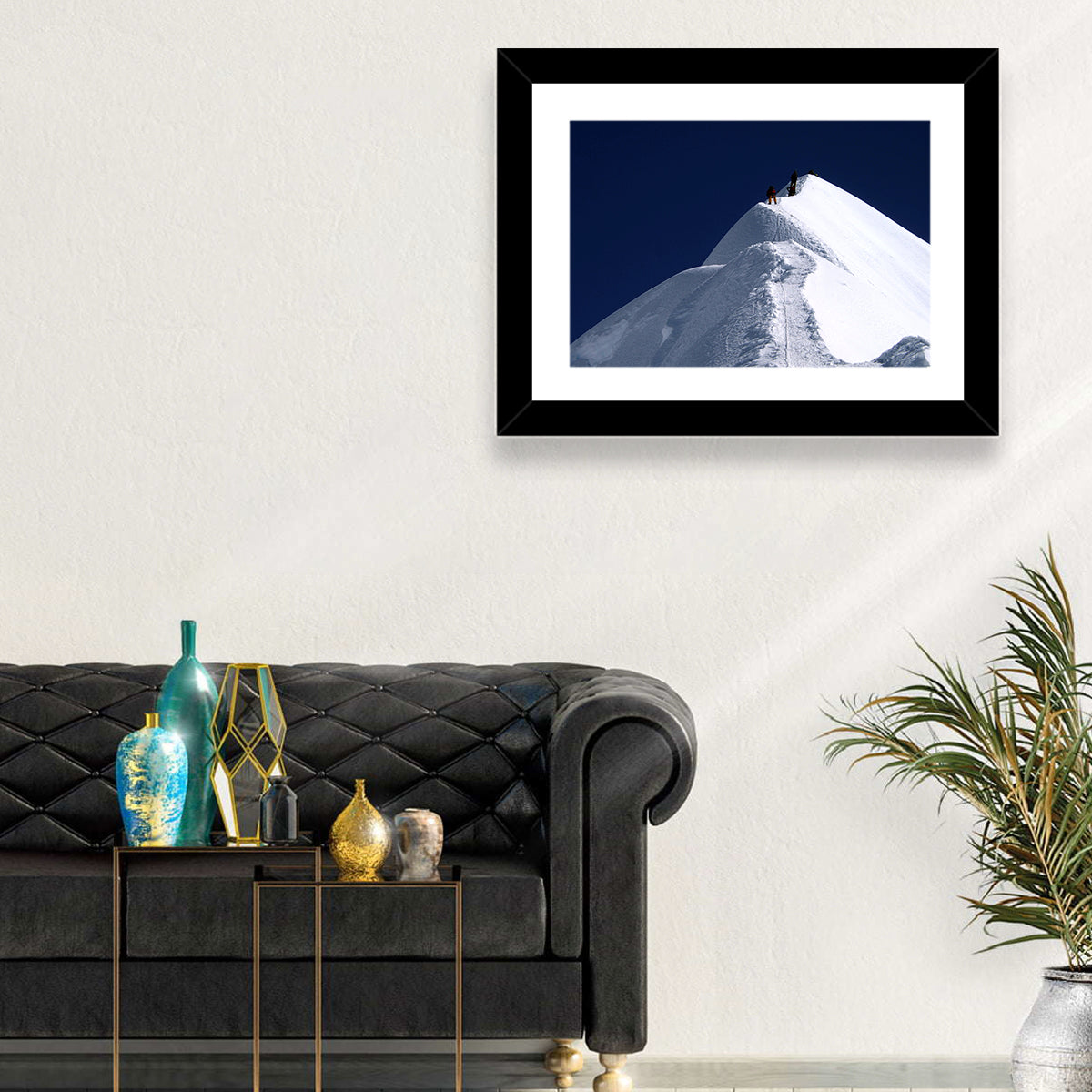 Climbers on a Snowy Himalayan Peak Wall Art in a room, landscape