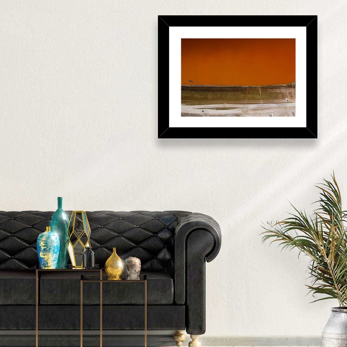 Lake Retba Aerial View Wall Art in a room, landscape