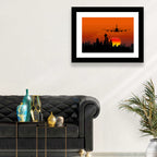 Approaching Jet Over Sunset Skyline Wall Art
