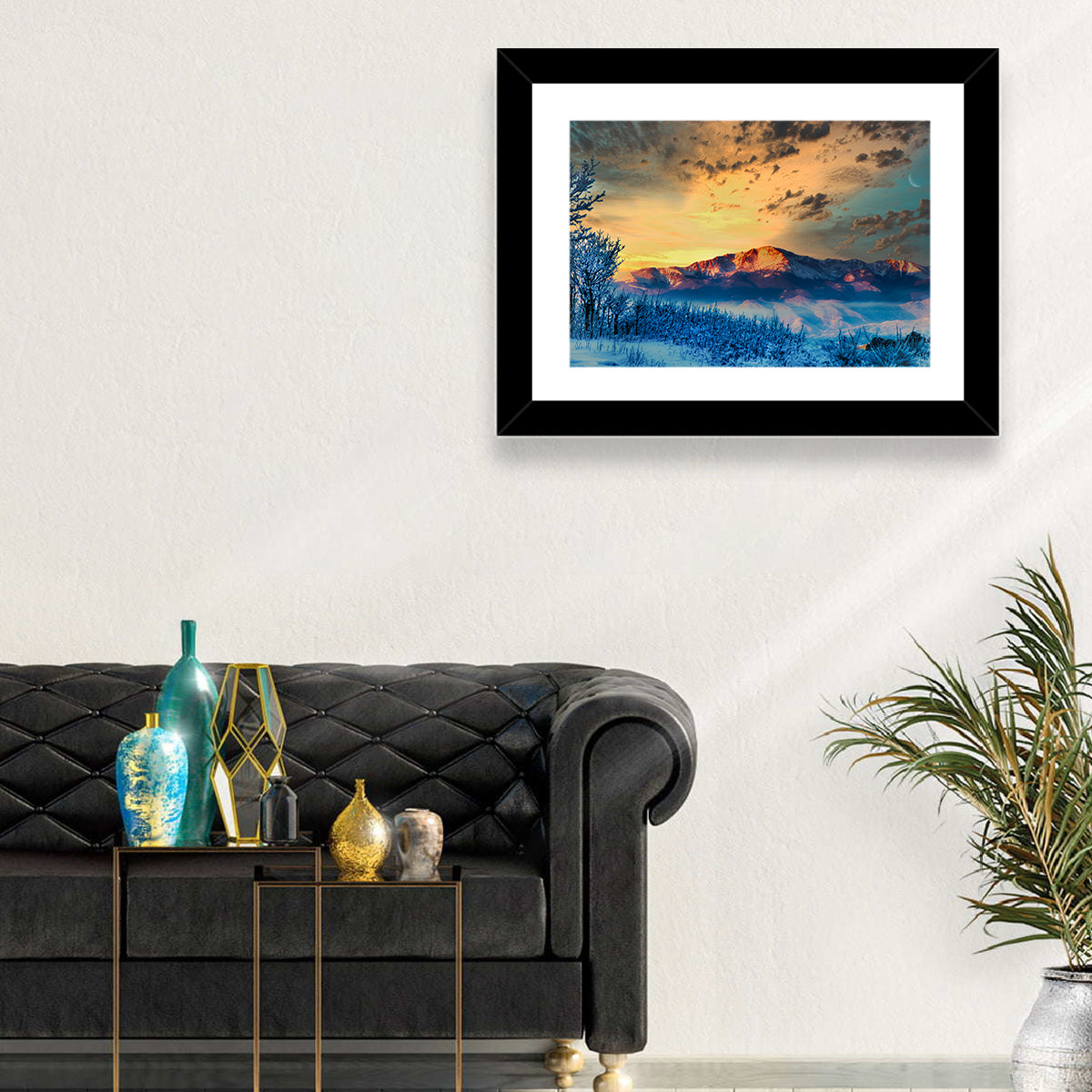 Pikes Peak Golden Sunset Wall Art in a room, landscape
