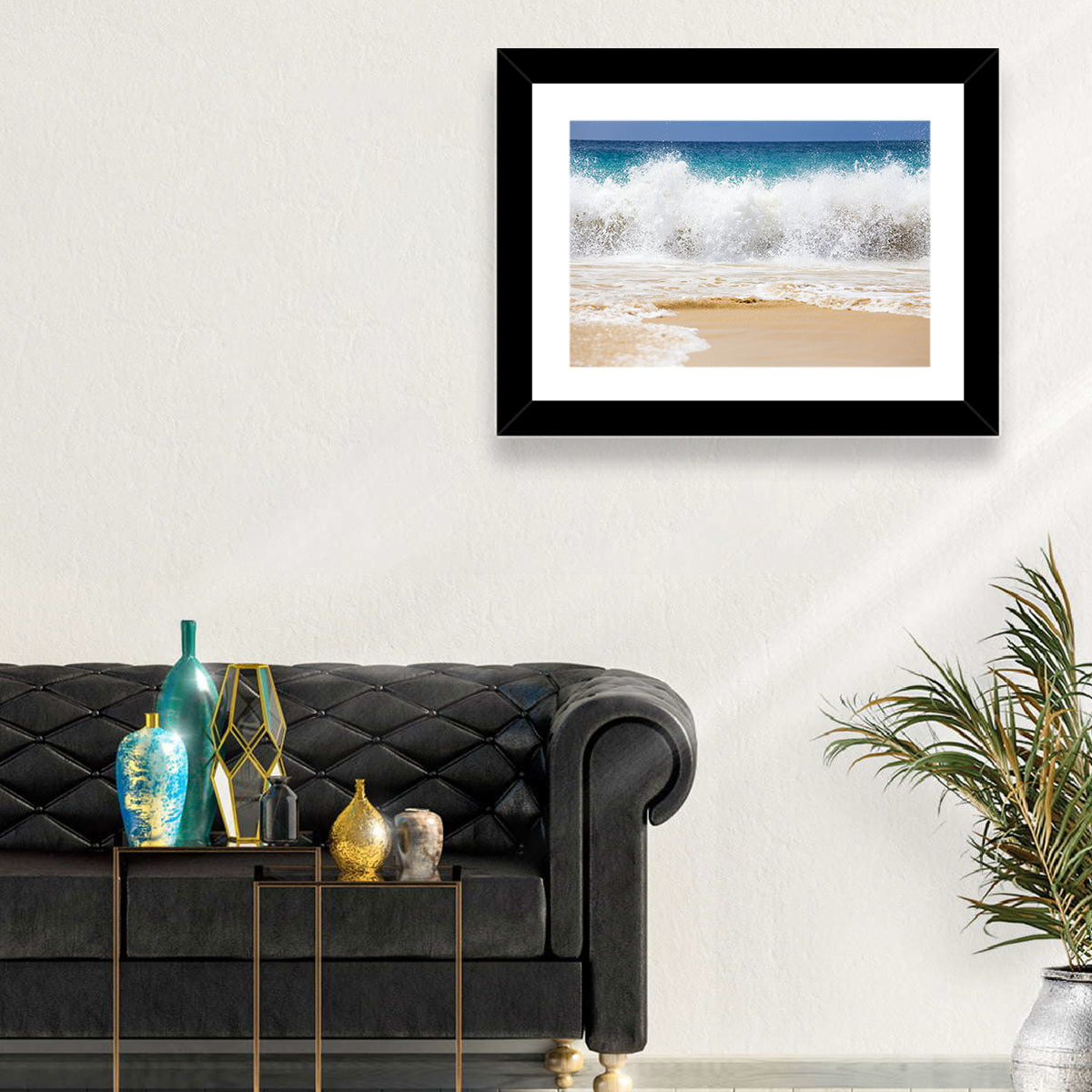 Breaking Wave Over Wet Sand Wall Art in a room, landscape