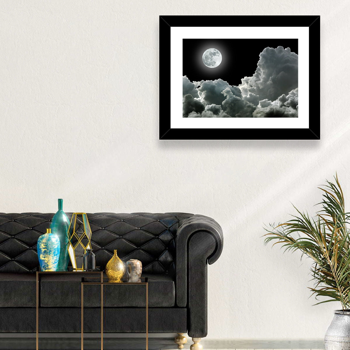 Cloudy Moonlight Wall Art in a room, landscape