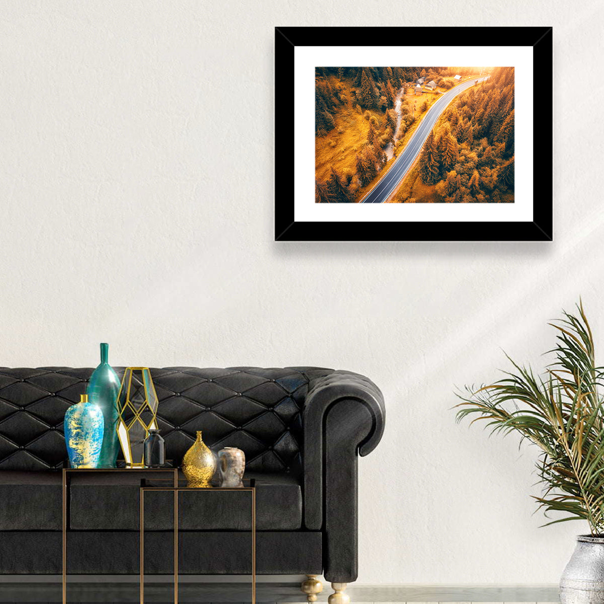 Carpathian Autumn Road Wall Art in a room, landscape