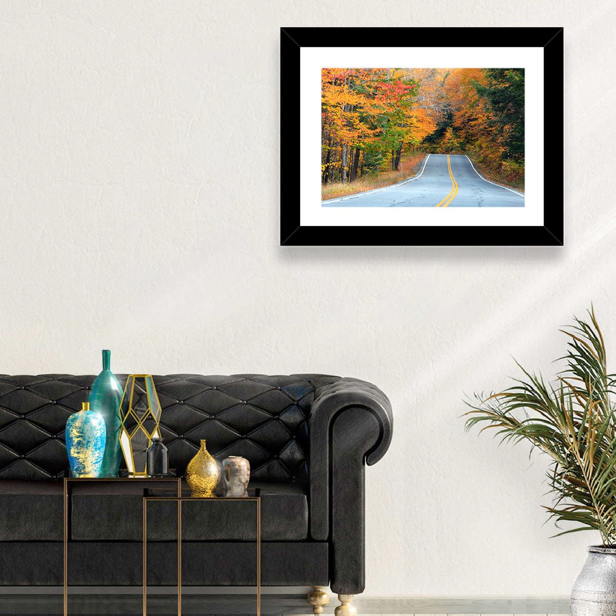 Autumn Road in New Hampshire Wall Art in a room, landscape