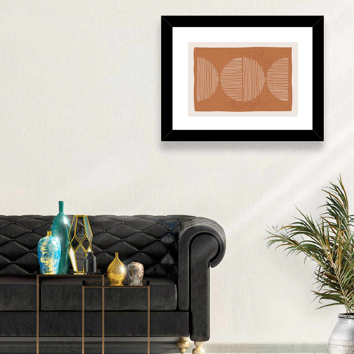Terracotta Timelapse Circles Wall Art in a room, landscape