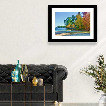 Sebago Lake Pier in Autumn Wall Art
