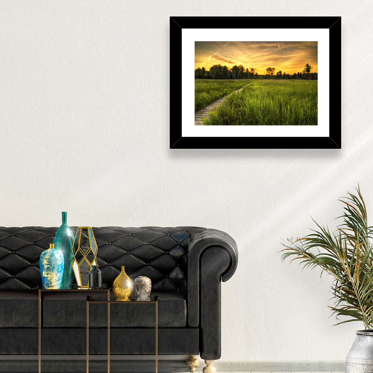 Irwin Prairie Boardwalk Sunset Wall Art in a room, landscape