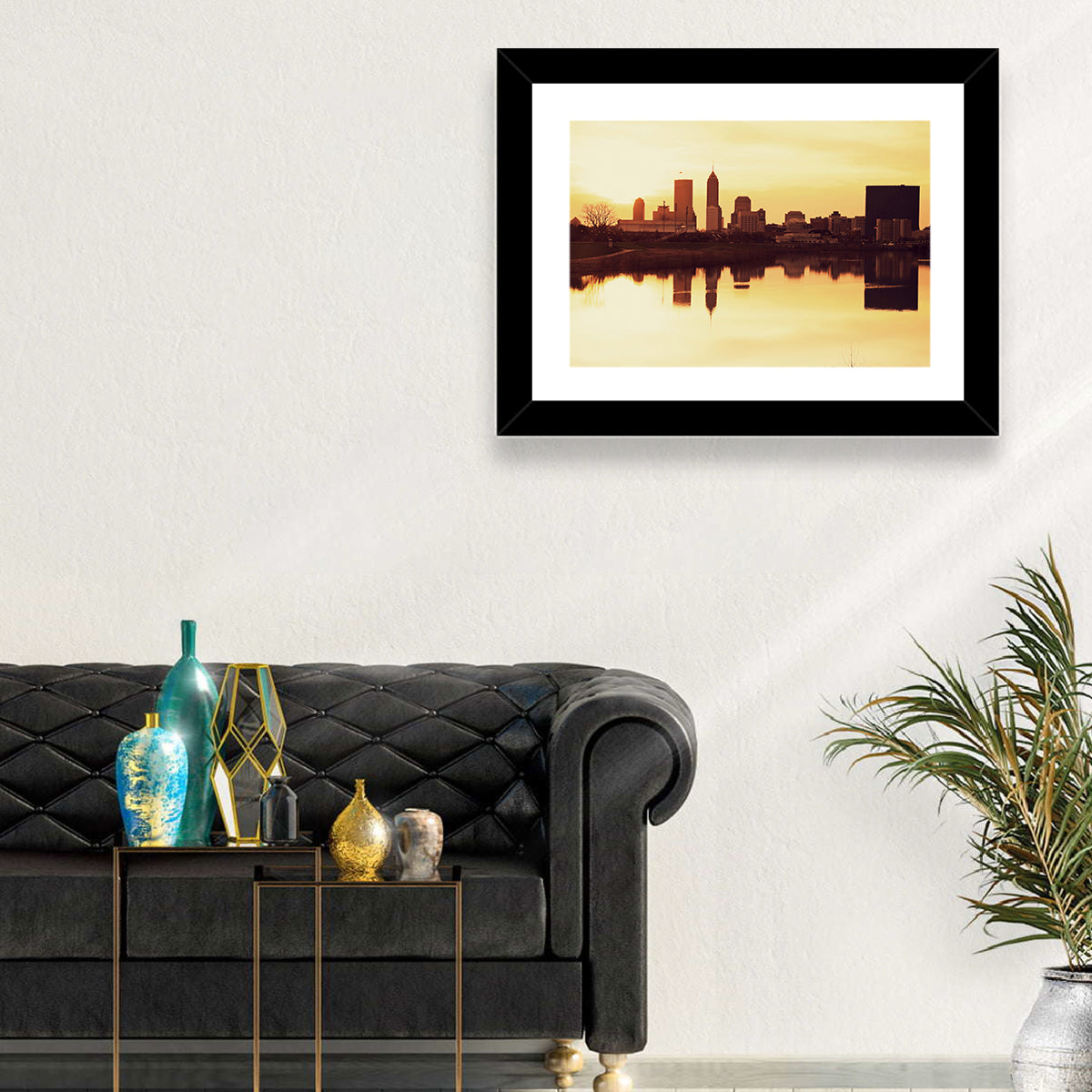 Indianapolis Golden Hour Skyline Wall Art in a room, landscape