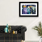 Impasto Waterfall in Blue and Purple Wall Art
