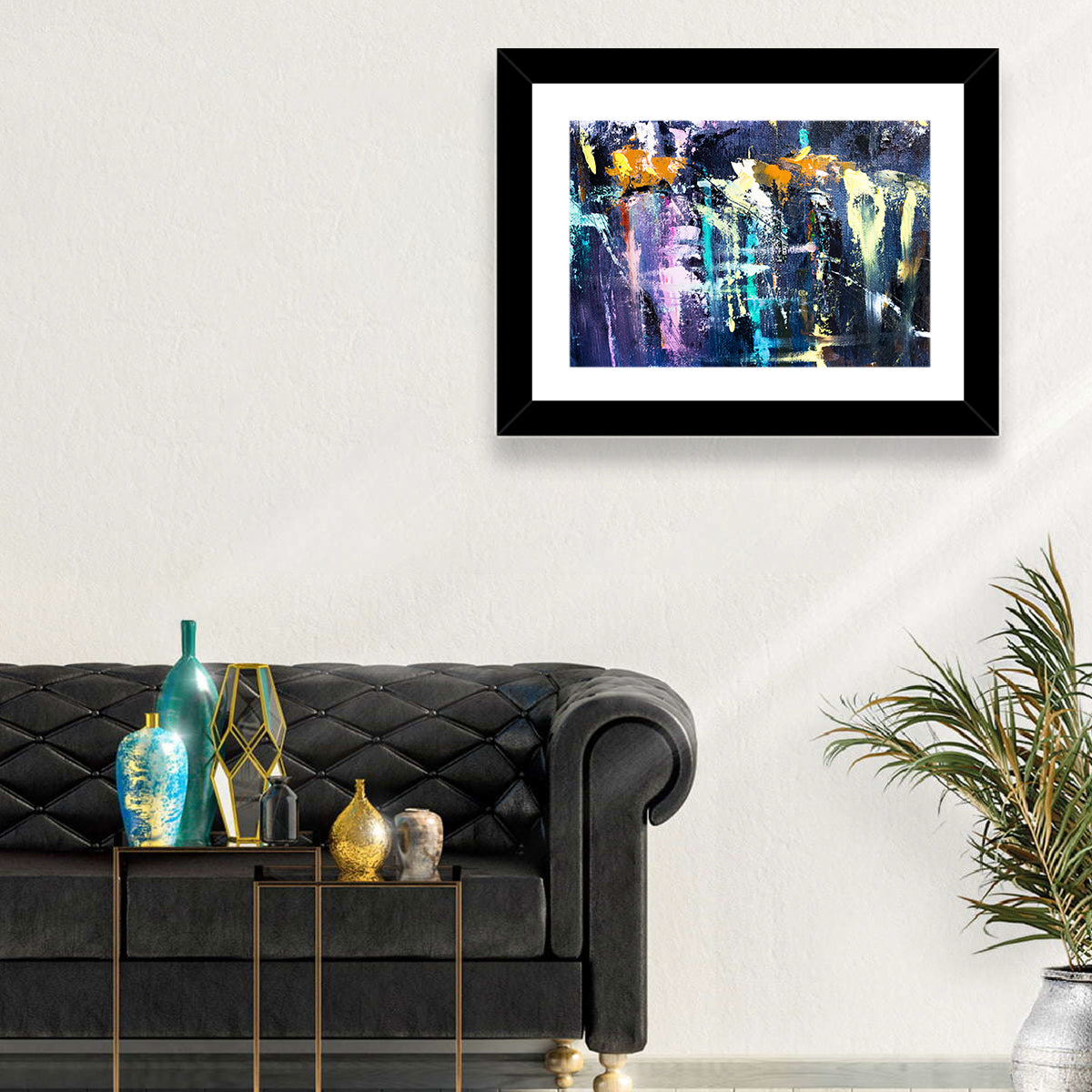 Impasto Waterfall in Blue and Purple Wall Art