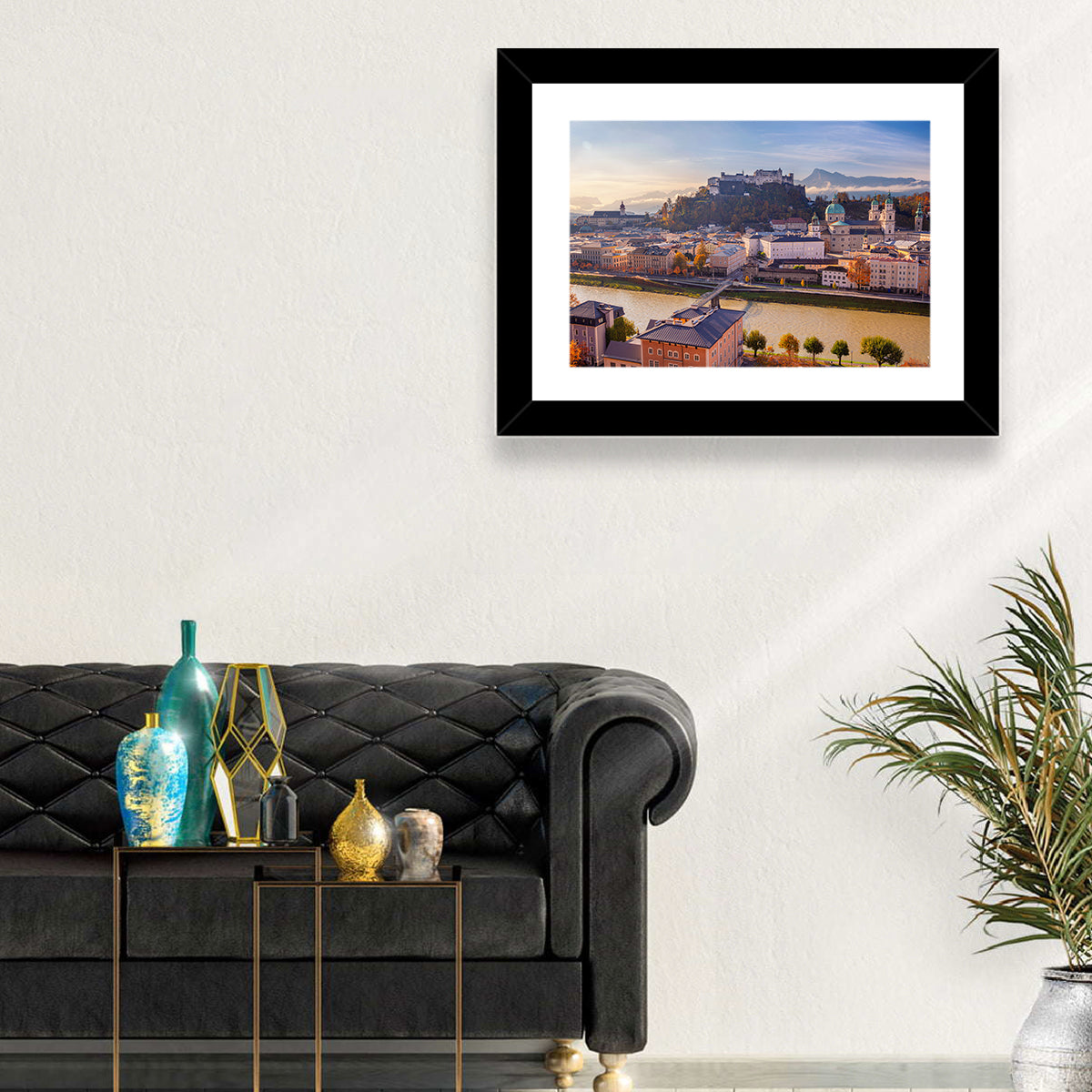 Salzburg Skyline at Golden Hour Wall Art in a room, landscape