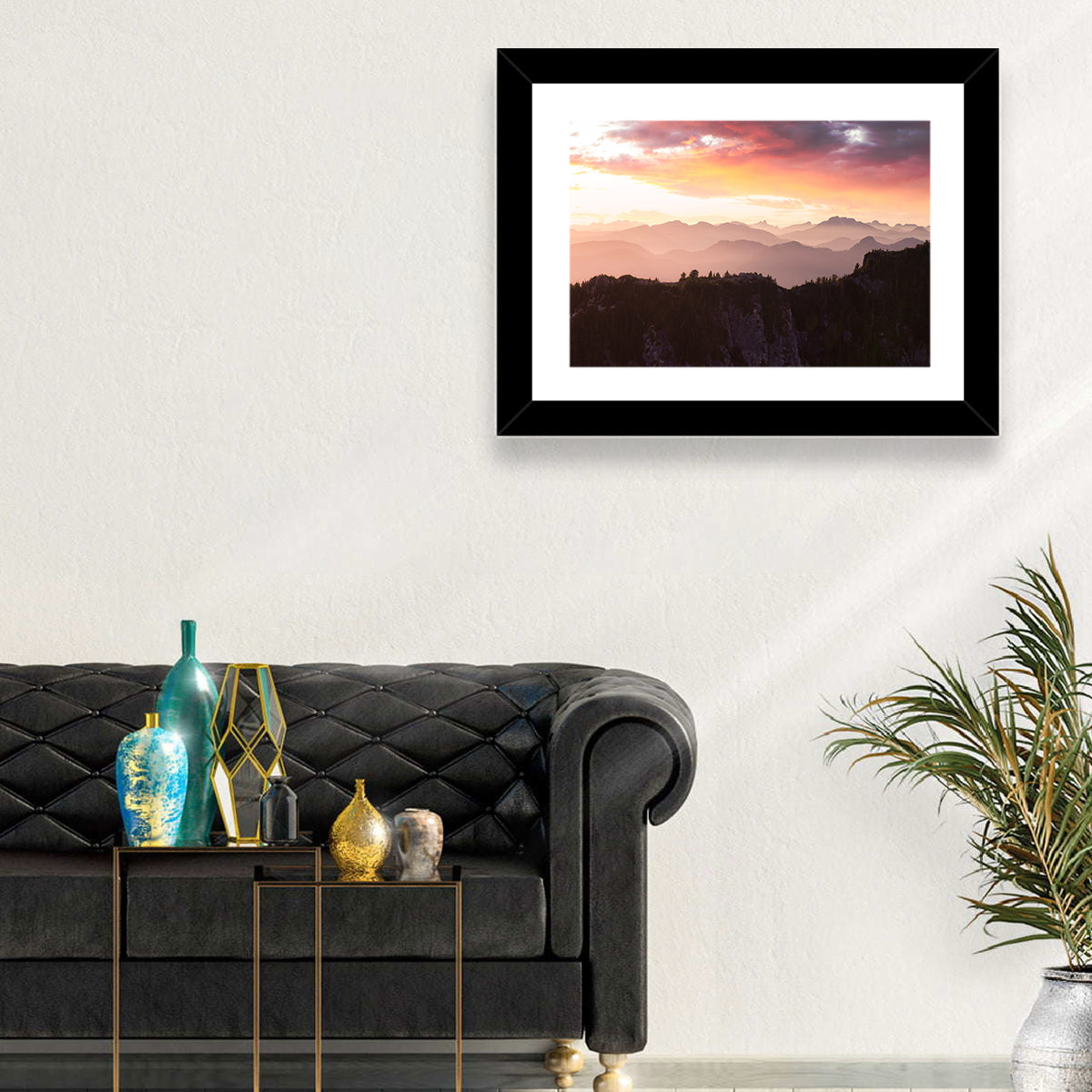 Vancouver Mountains at Sunset Wall Art in a room, landscape