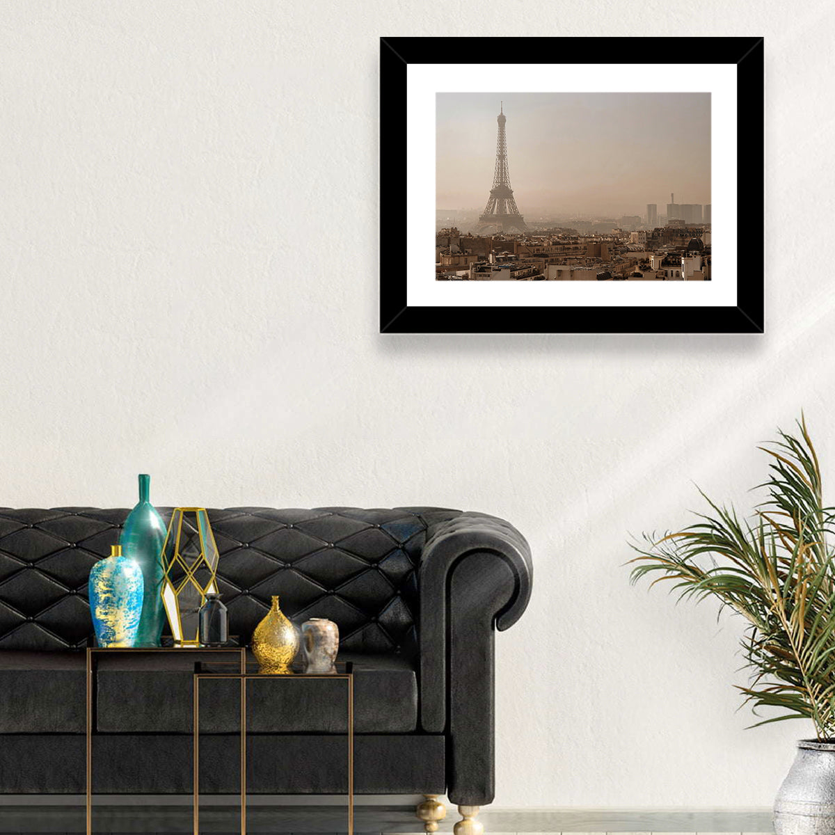 Eiffel Tower Over Paris Rooftops Wall Art in a room, landscape