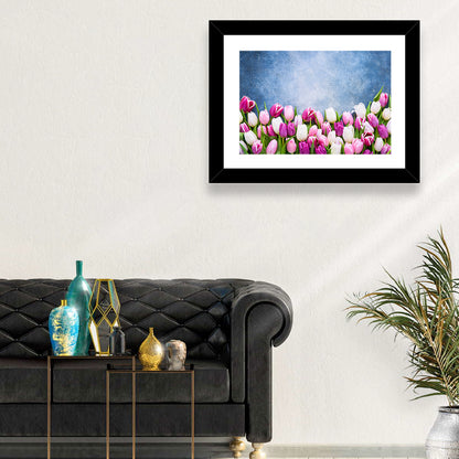 Tulips on Textured Blue Wall Art
