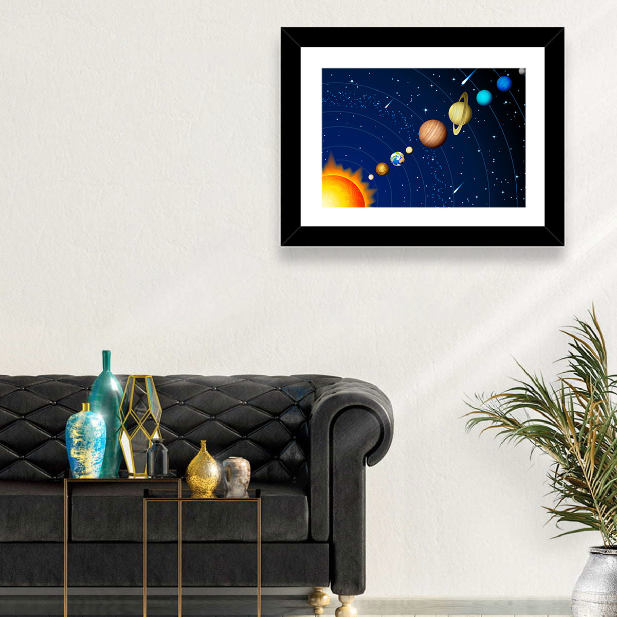 Diagonal Solar System Illustration Wall Art in a room, landscape