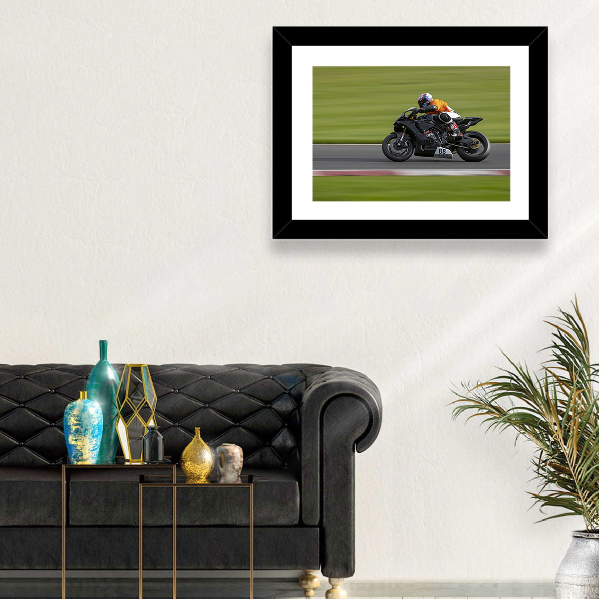 Motorcycle Racer No. 88 Wall Art in a room, landscape