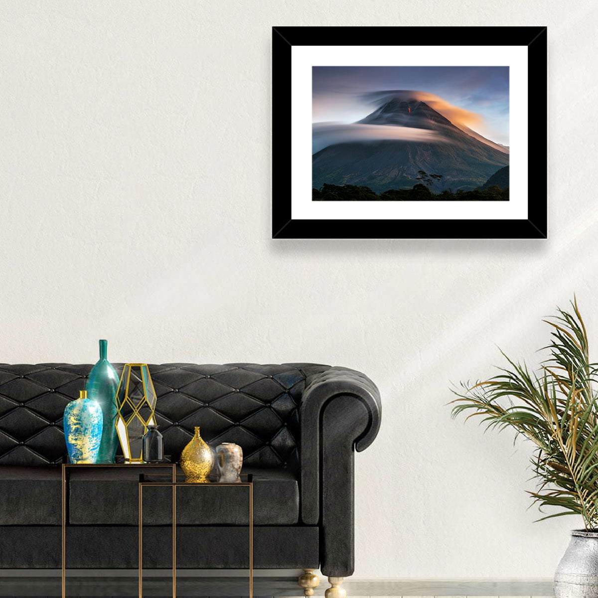 Mount Merapi at Dusk Wall Art in a room, landscape